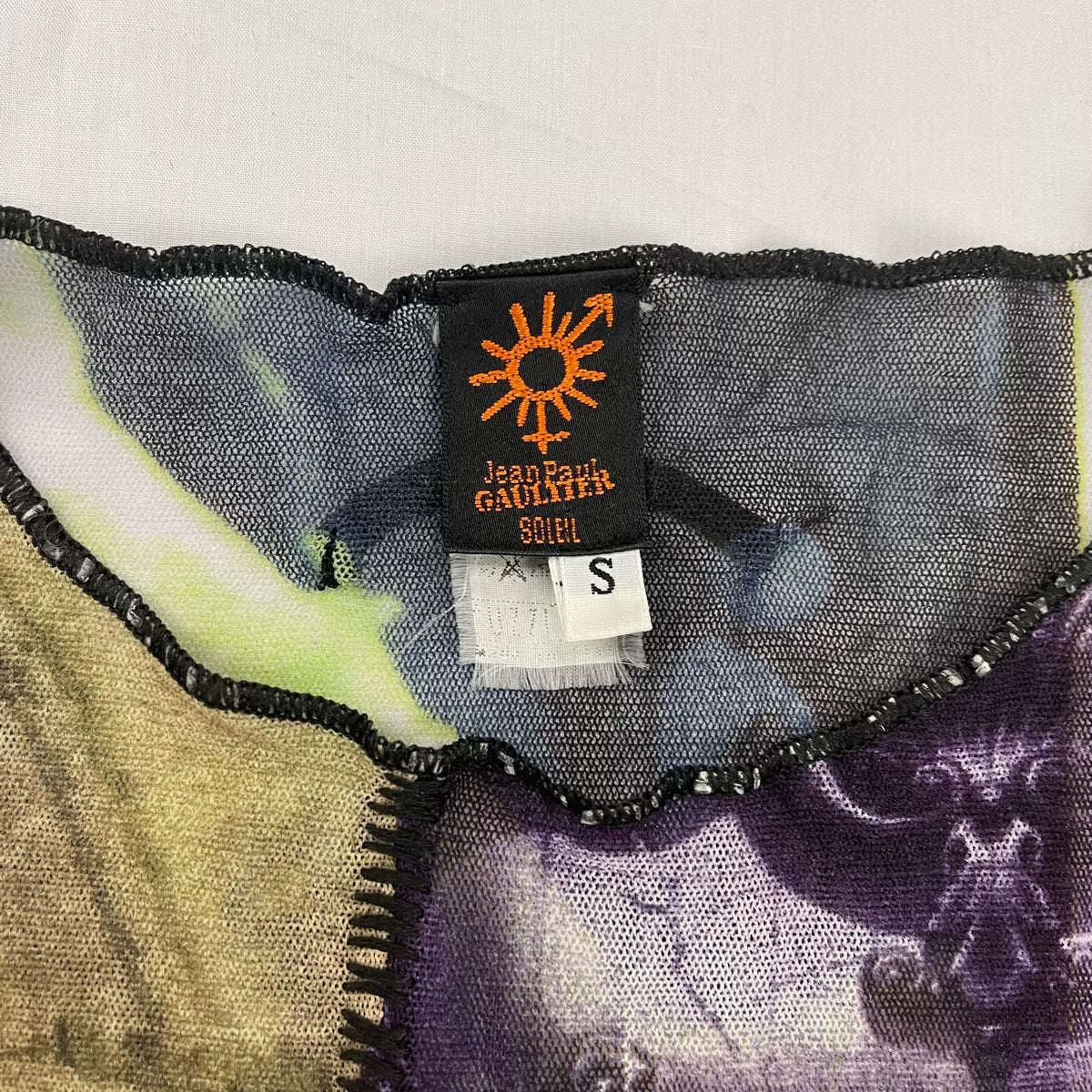 Jean Paul Gaultier Embroidered Patchwork Stretch Mesh Top