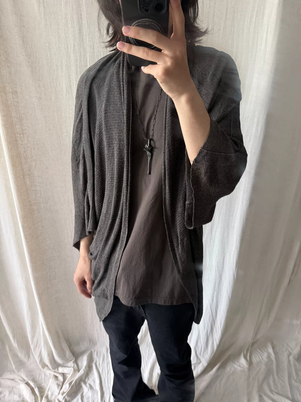 Julius SS13 Grey Brown Cotton Silk Nylon Knit Cardigan