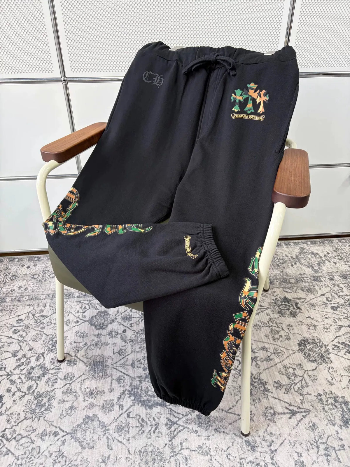 Chrome Hearts Black Camouflage Sanskrit Cross Cuffed Cotton Pants