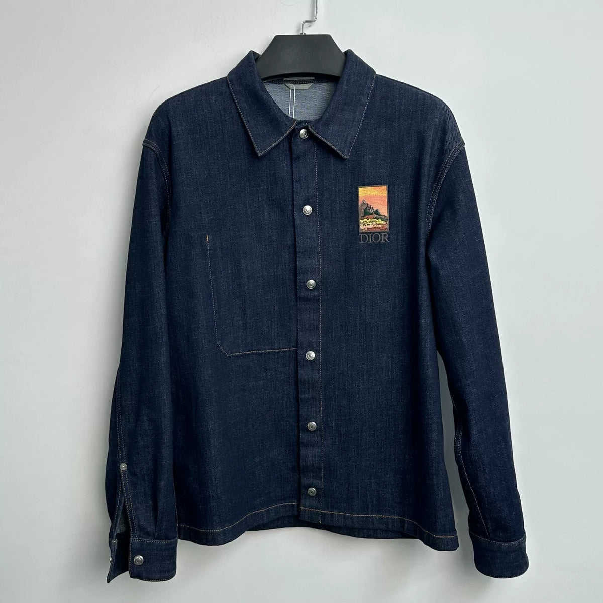 Dior Logo Letter Landscape Embroidery Denim Long Sleeve Shirt