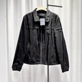 Prada Lapel Metallic Triangle Logo Drawstring Zip Black Jacket