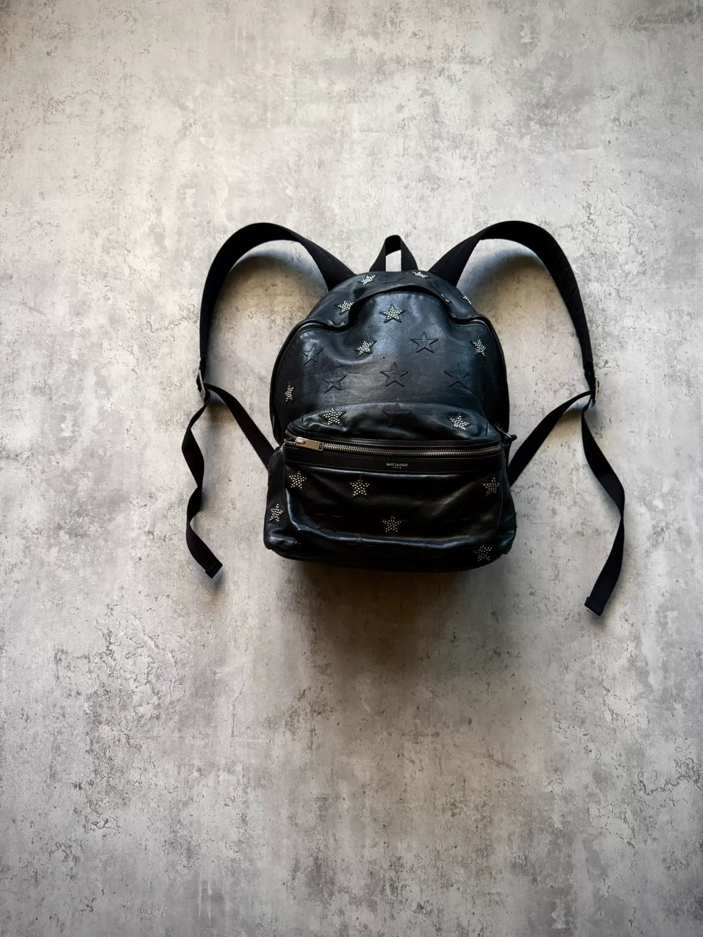 Saint Laurent Paris 14AW Star Stud Leather Black Backpack by Hedi Slimane