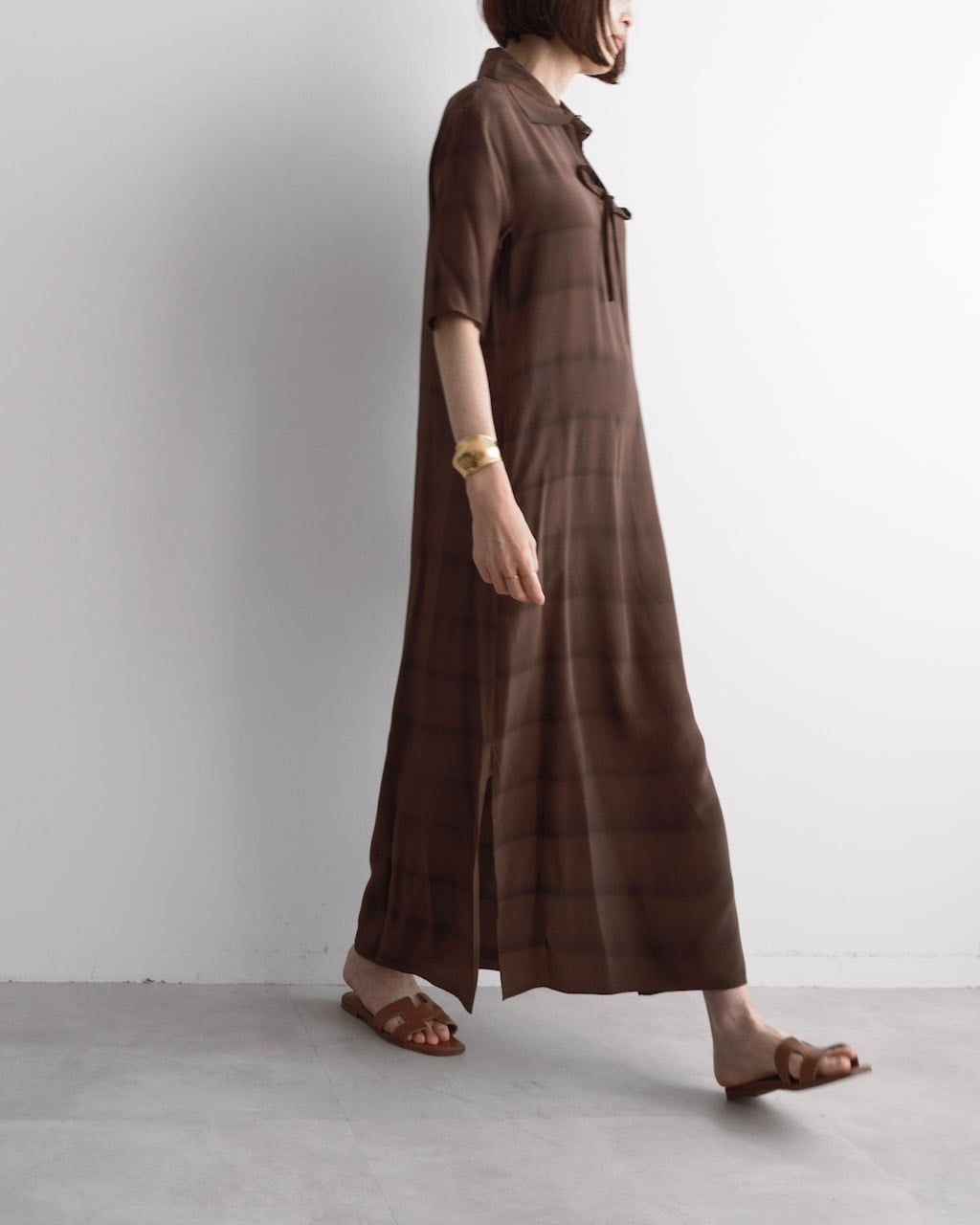 Issey Miyake SS97 Brown Striped Silk Dress