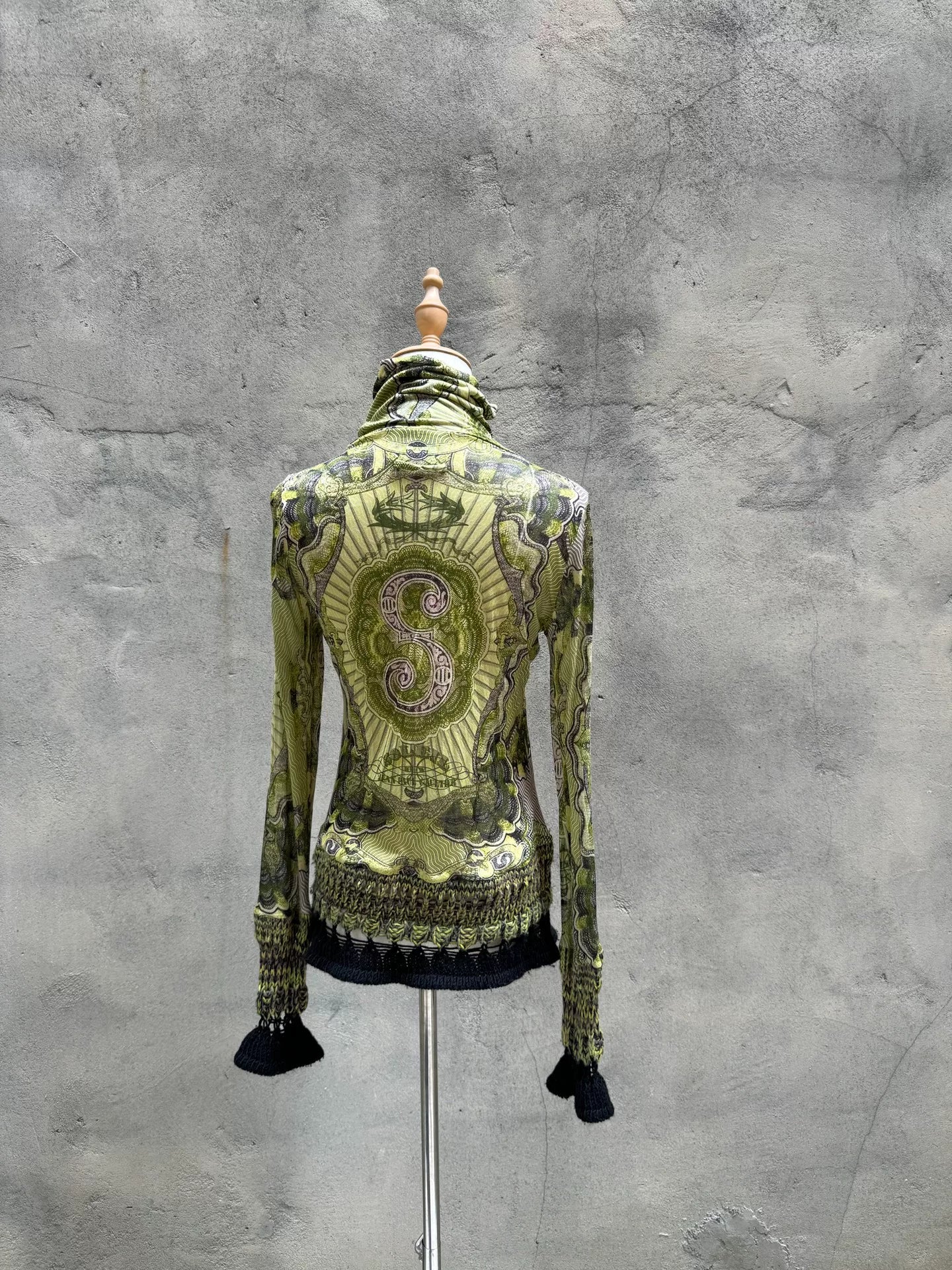 Jean Paul Gaultier Green Dragon Tattoo Bill Knit Rib Mesh Shirt