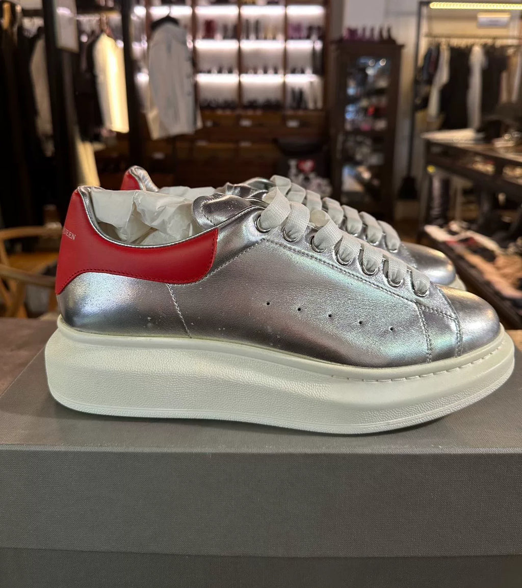 Alexander McQueen FW16 Silver Red Heel Low-Top Sneakers