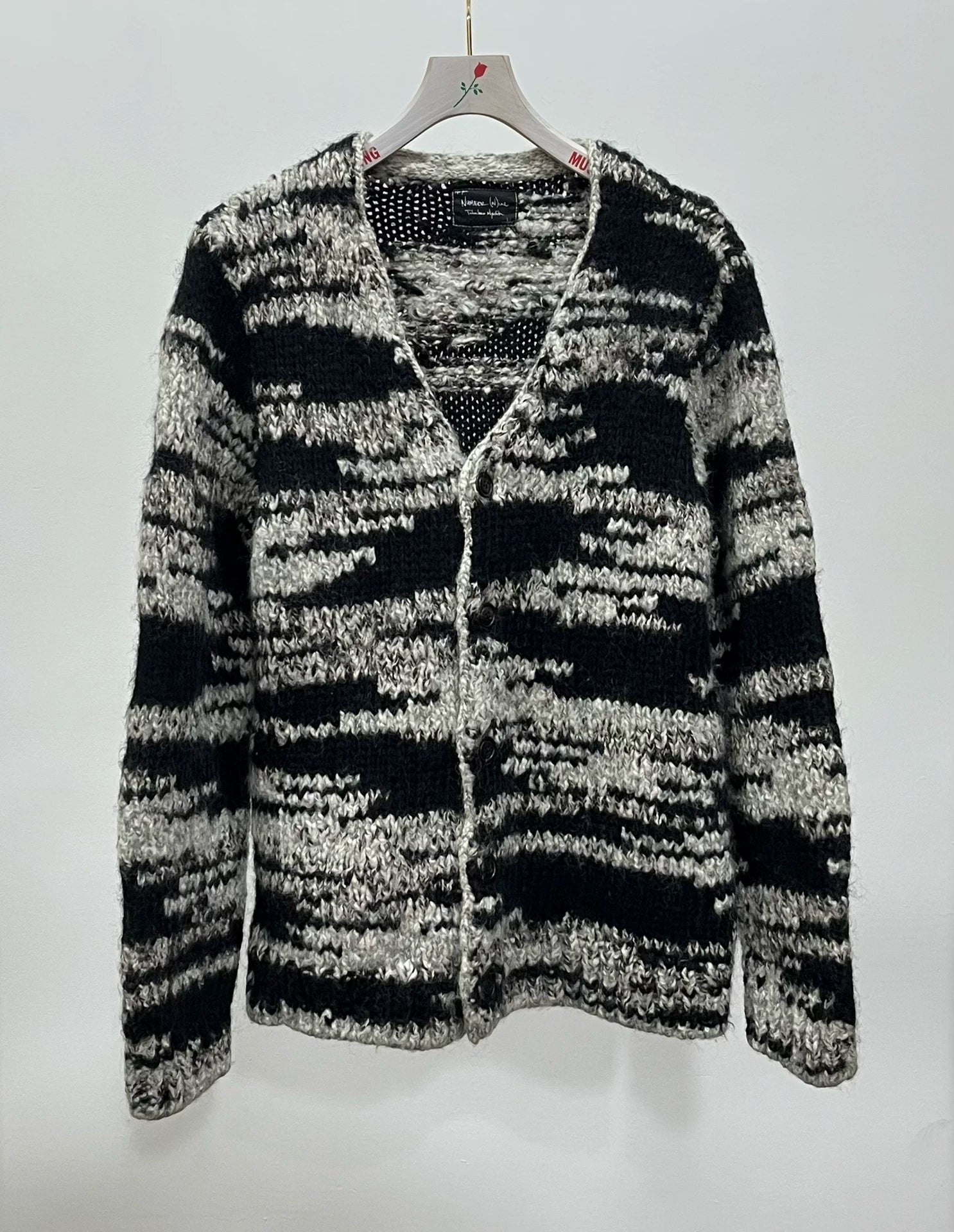 Number (n)ine "Give Peace A Chance" 04AW Wool Knit Black Cardigan
