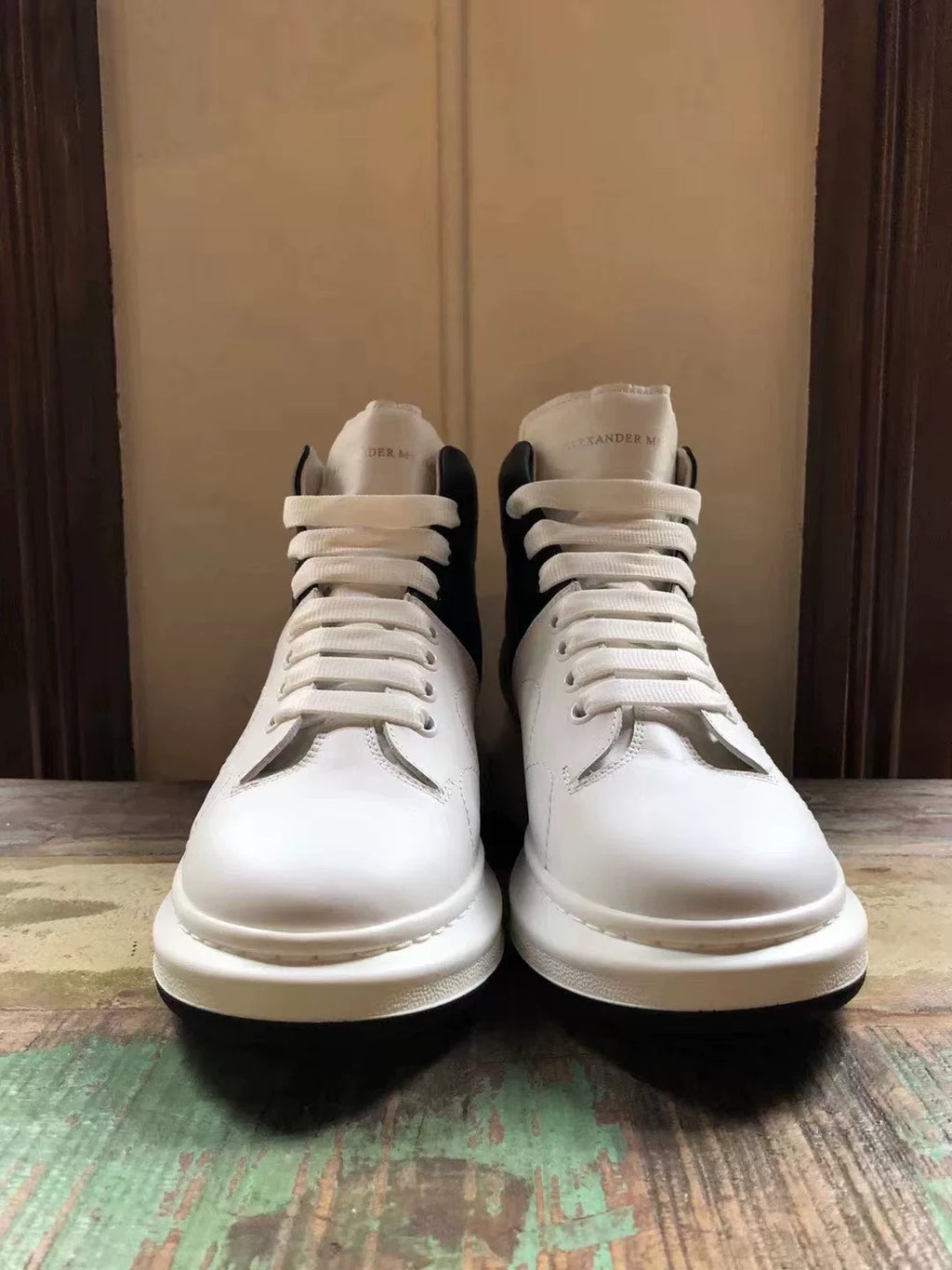 Alexander McQueen FW16 Black White 3M Reflective Skull High-Top Calfskin Sneakers