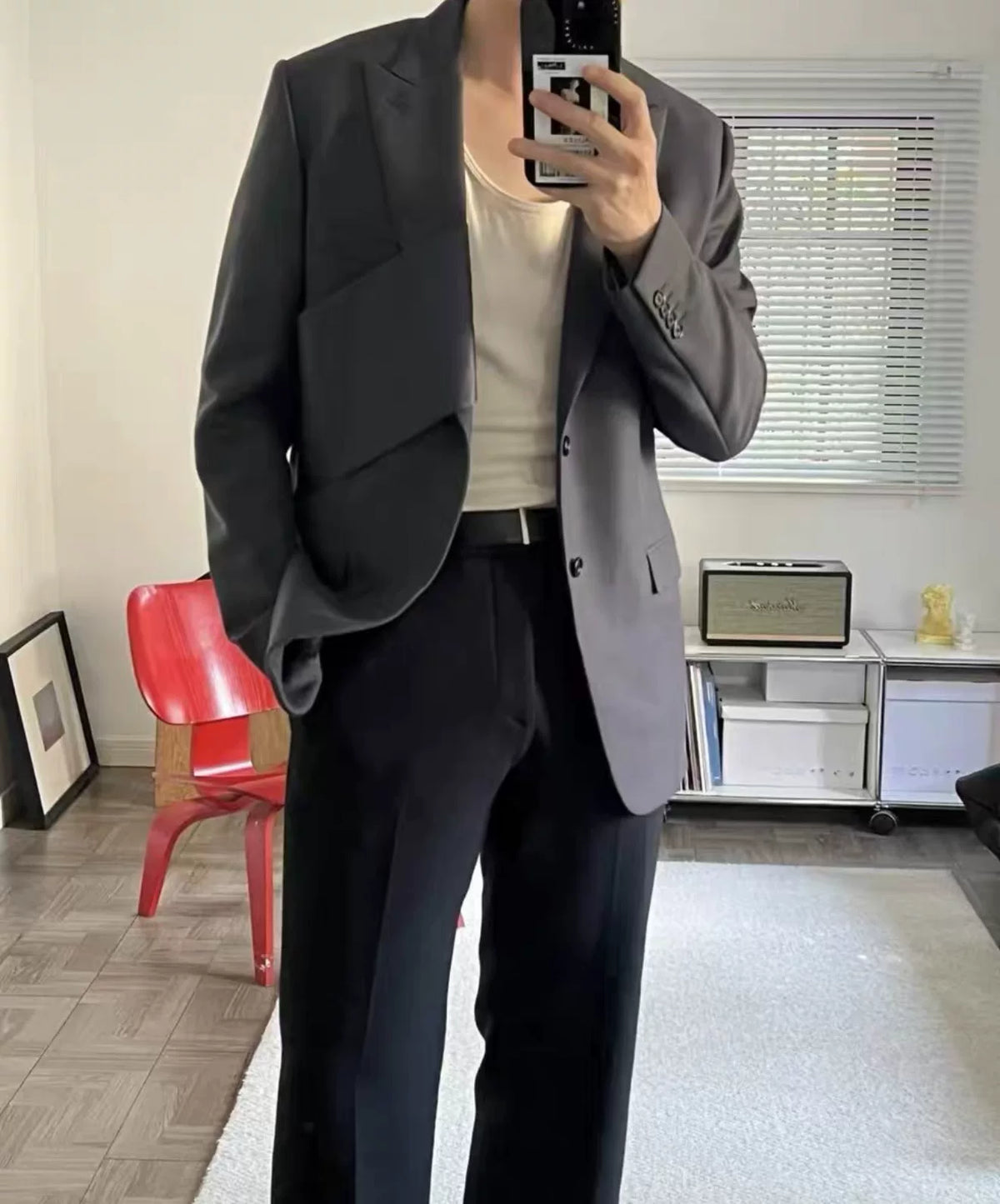 Dior SS20 Homme Haze Blue Asymmetric Deconstructed Mohair Blazer