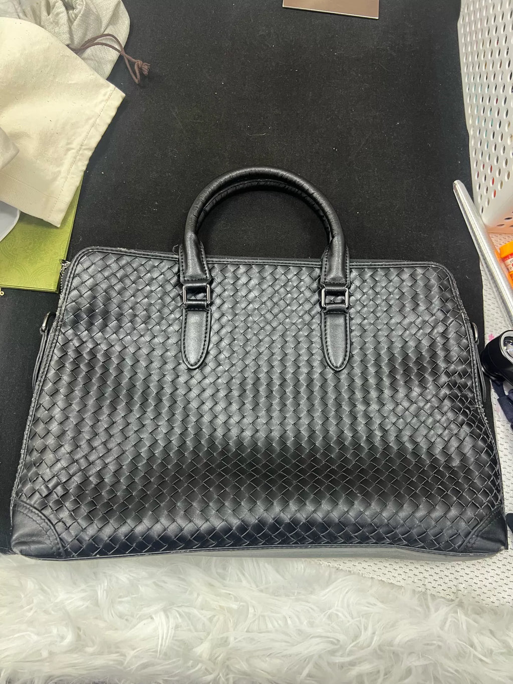 Bottega Veneta Black Woven Leather Tote Bag