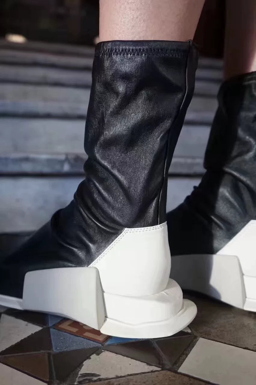 Rick Owens x Adidas SS17 Black White Strech Sock Boots