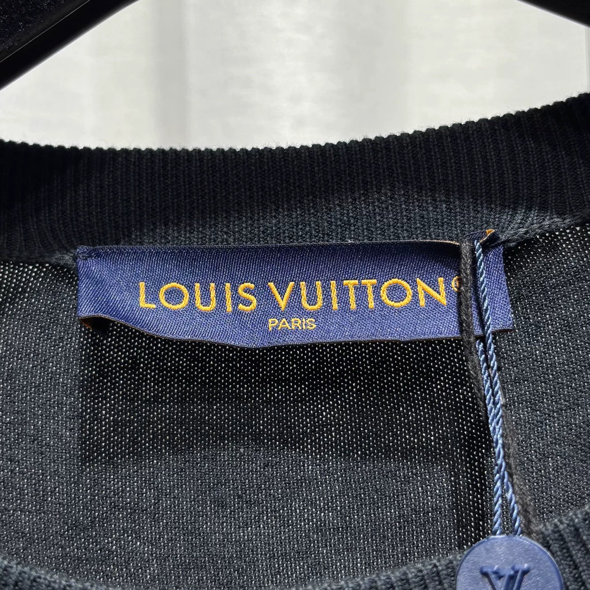 Louis Vuitton Black Letter Portrait Intarsia Ribbed Collar Combed Cotton Short Sleeve Top