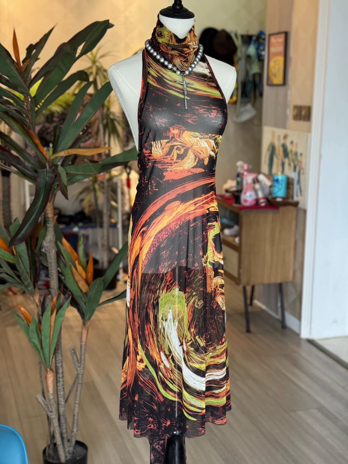 Jean Paul Gaultier JPG Mesh Print Dress