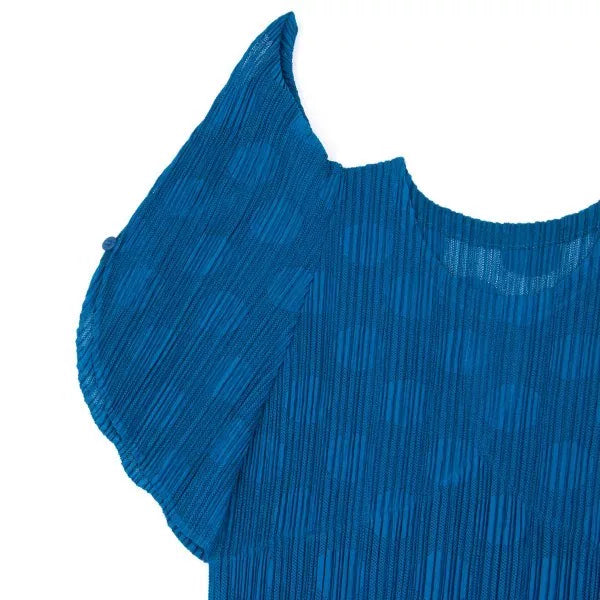 Issey Miyake Vintage Blue Polka Dot Pleated Top