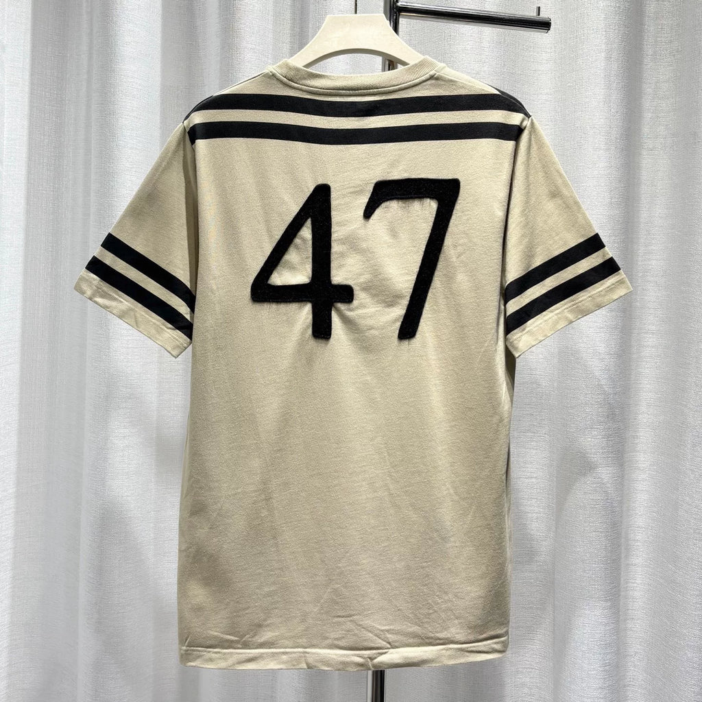 Dior SS25 Logo Striped Cotton Beige Short Sleeve T-Shirt