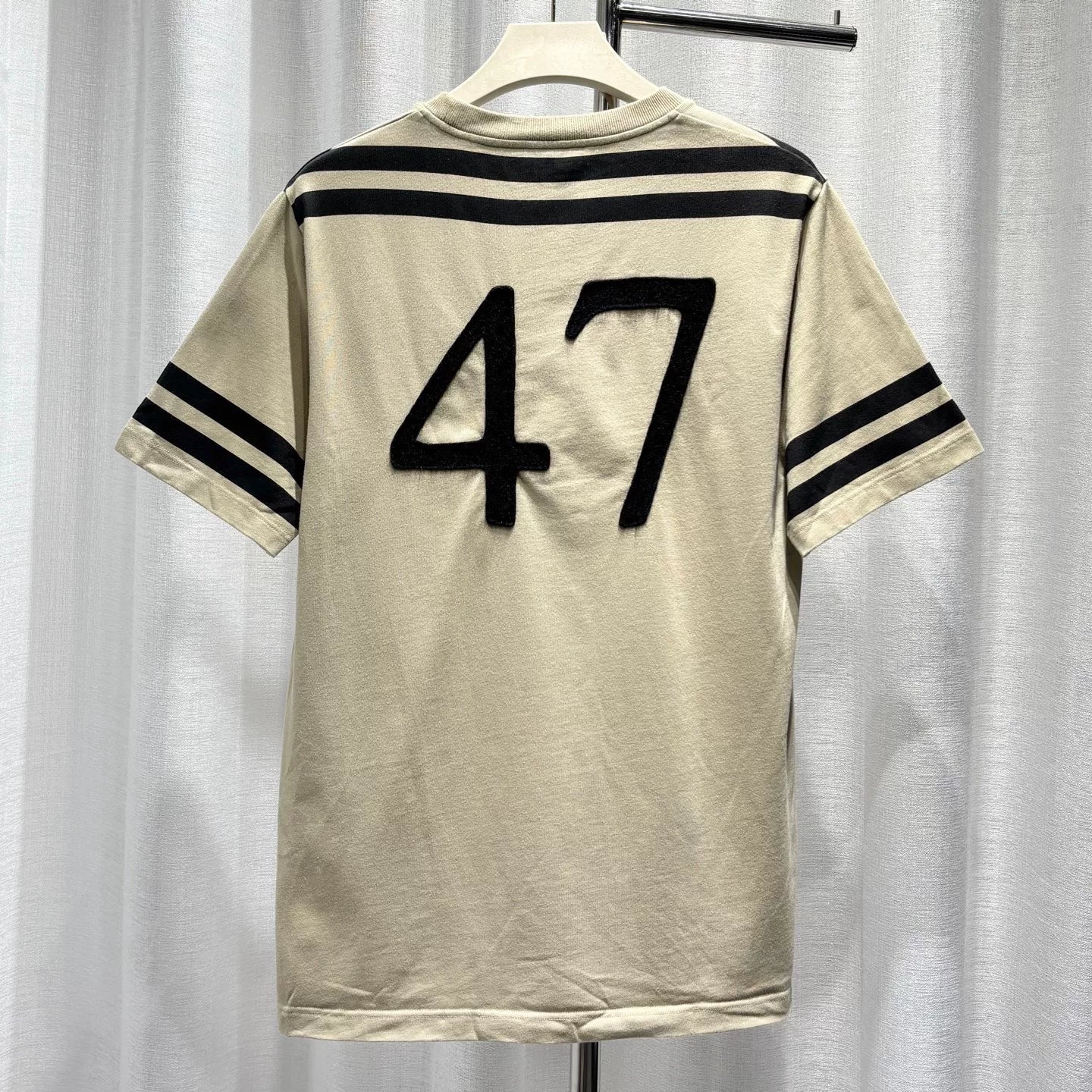 Dior SS25 Logo Striped Cotton Beige Short Sleeve T-Shirt