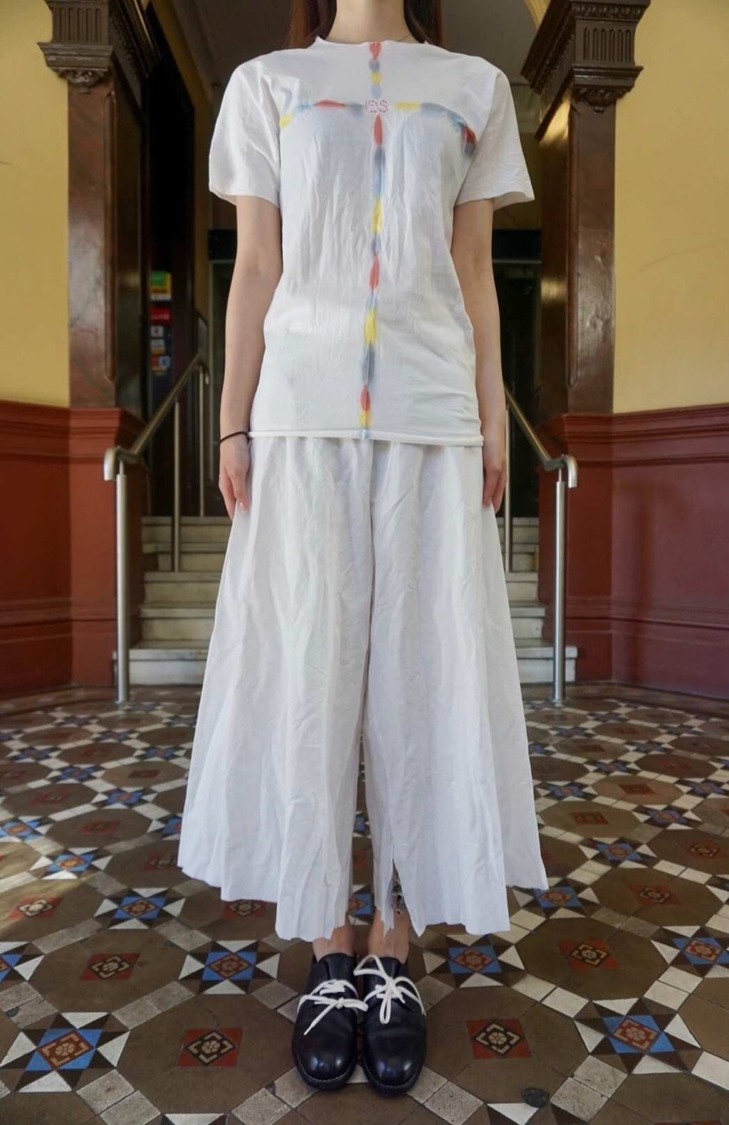 M.A+ SS19 White Color Spray Cross Cotton Short Sleeve Top