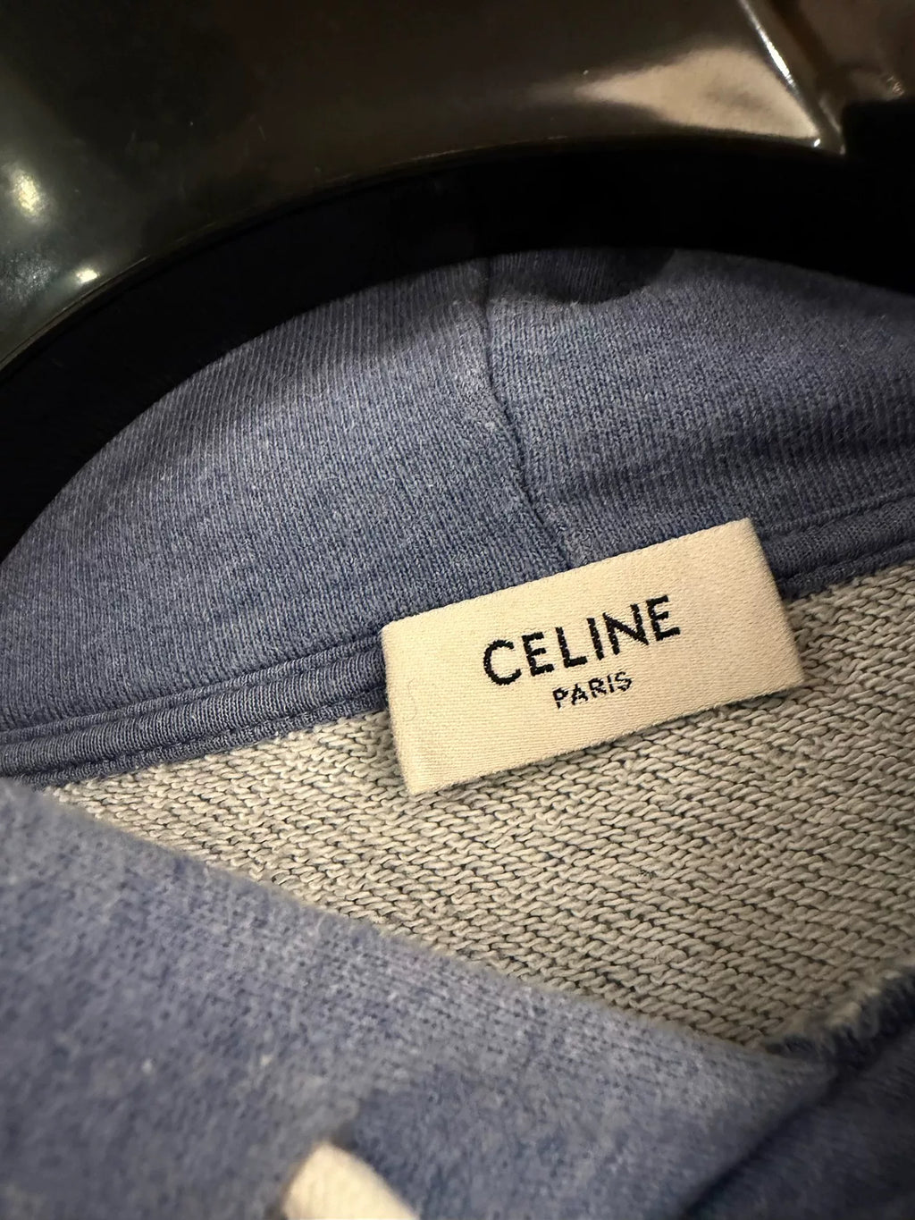 Celine Haze Blue Logo Hooded Cotton Sweater by Hedi Slimane