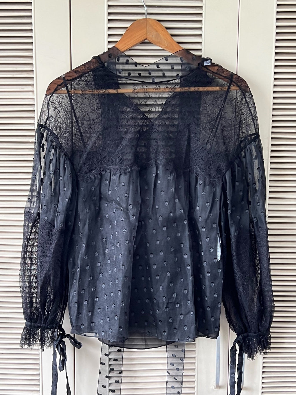 Dior Polka Dot Lace Long Sleeve Silk Top
