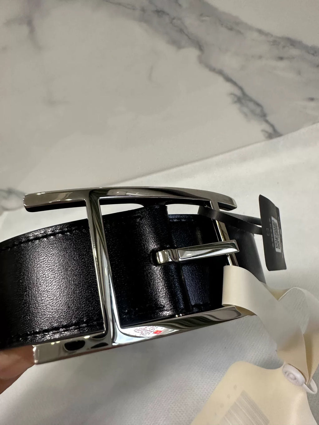 Hermes Black Silver H-Buckle Belt