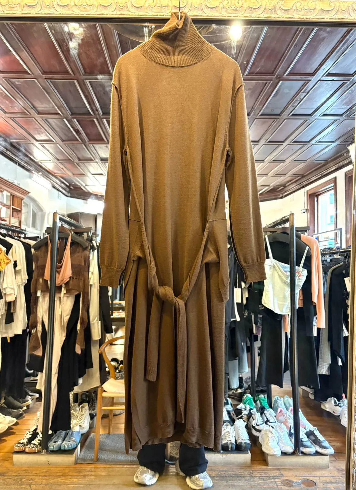 Lemaire FW24 Hazelnut Brown Trompe L‘oeil High Neck Dress