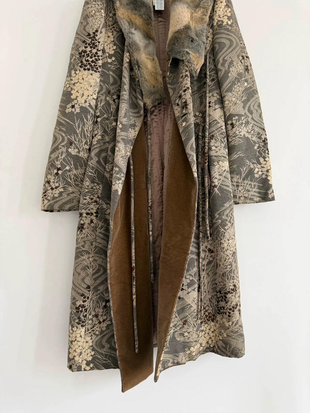 Yohji Yamamoto 80s Fur Collar Brocade Coat