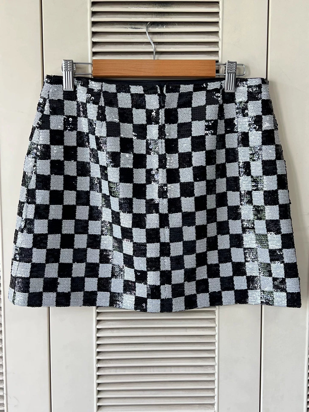 Chanel Checkerboard Sequined Black Plaid Skirt