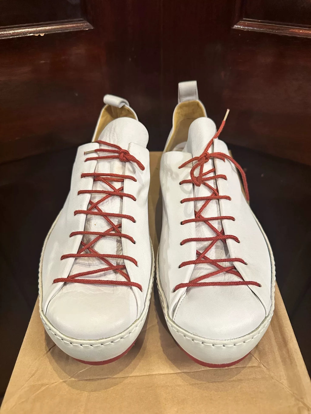 M.A+ SS19 White Double Fold One Piece Calfskin Sneakers