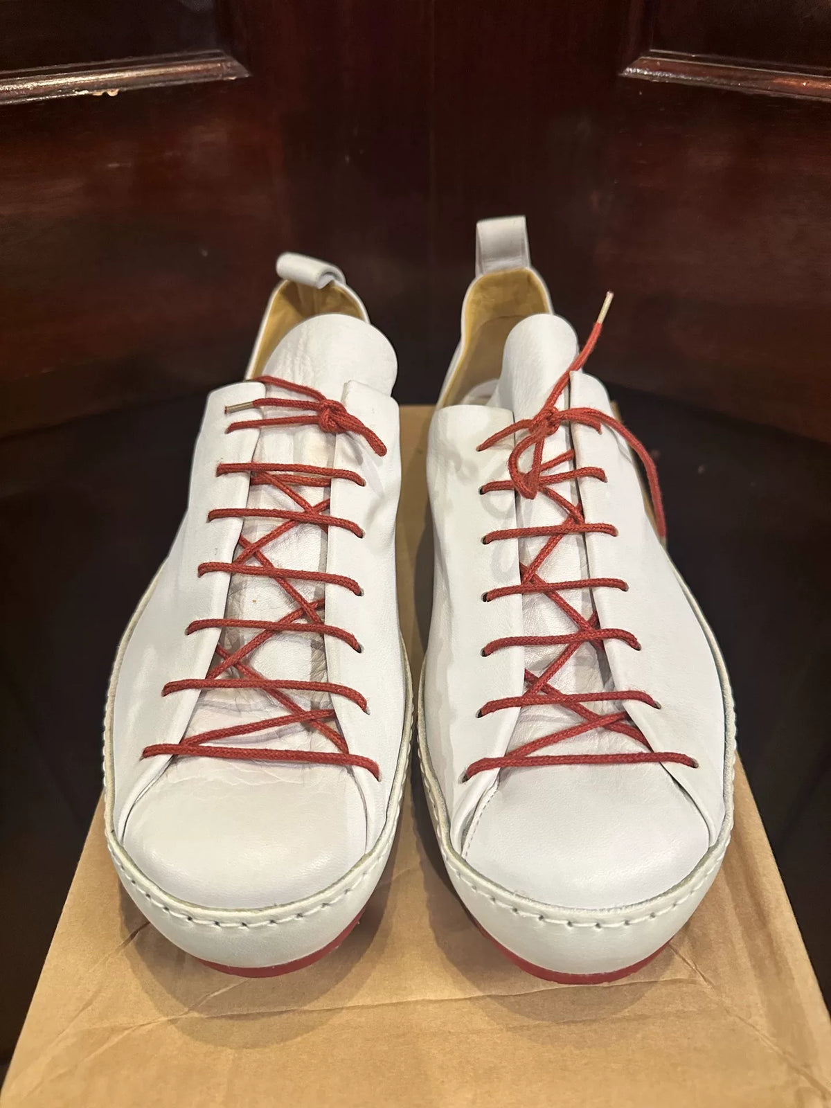 M.A+ SS19 White Double Fold One Piece Calfskin Sneakers