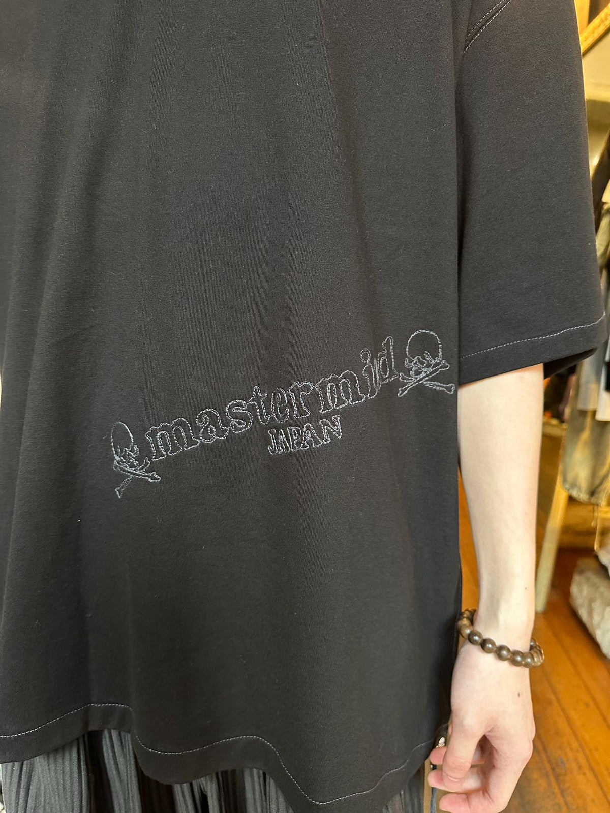 mastermind Japan FW25 Black Hand-Embroidered Logo Boxy Stitch Cotton Top
