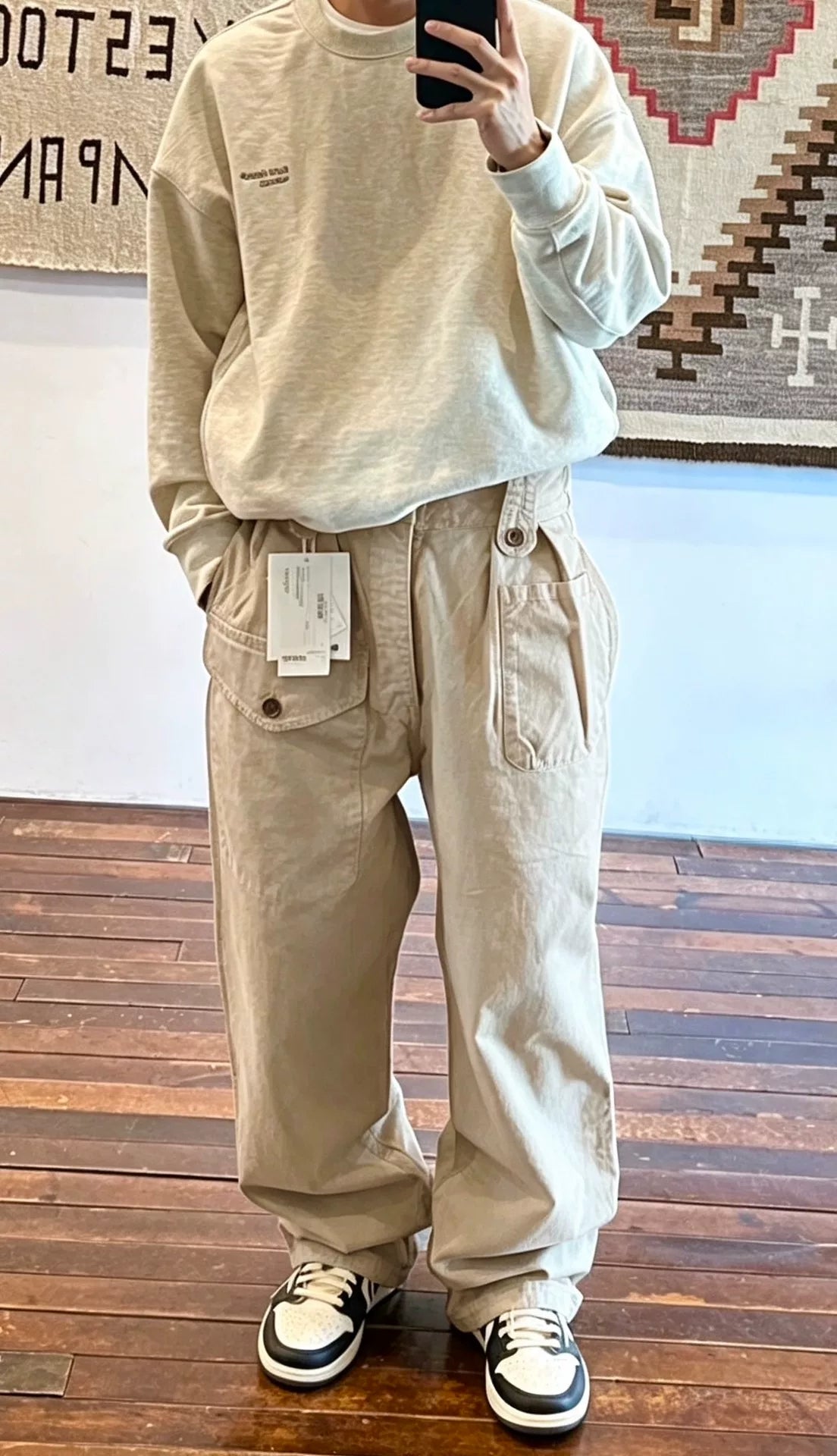 Visvim 21SS Coronel P37 Cotton Beige Drawstring Distressed Pants