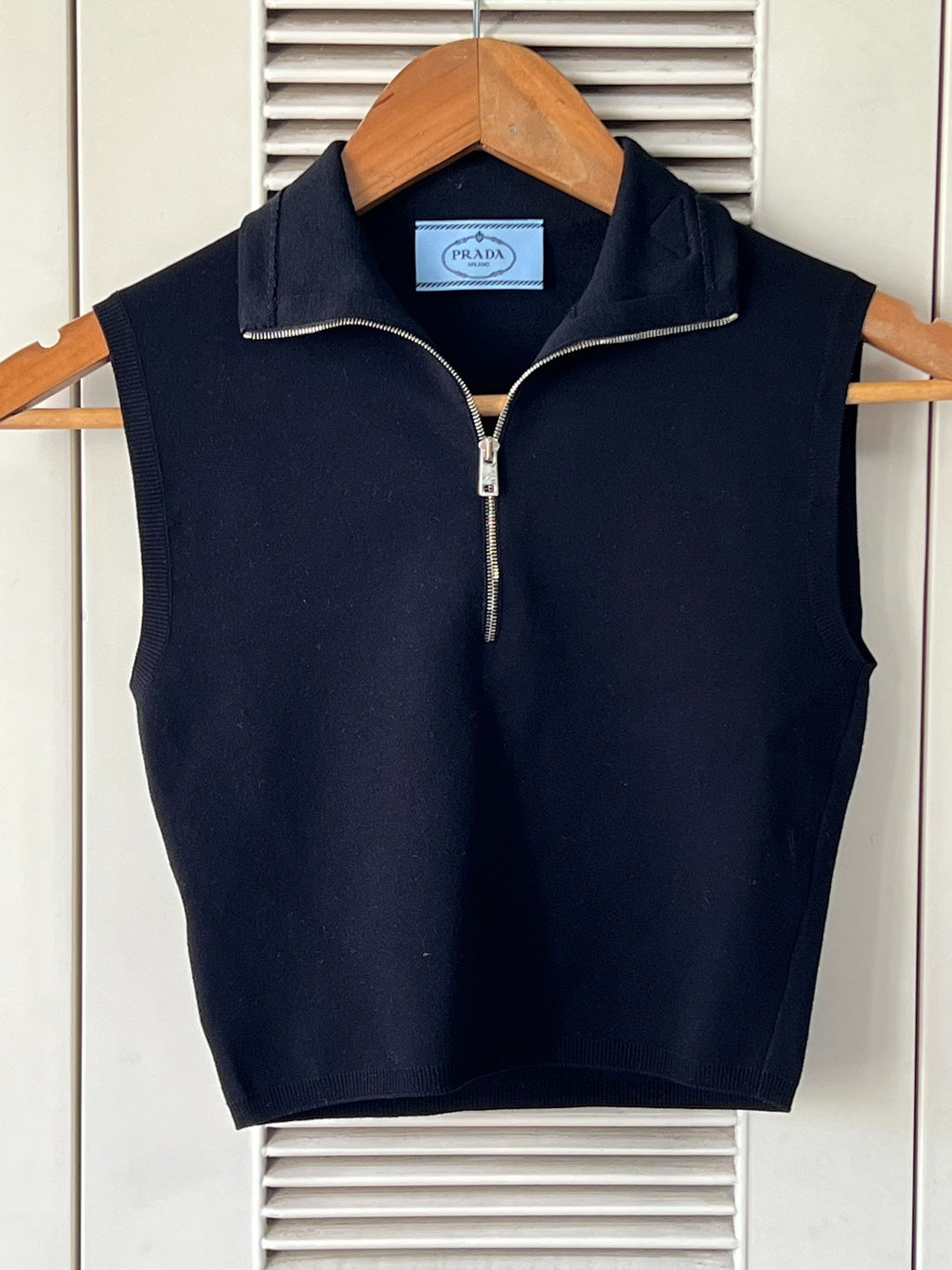 Prada Black Turtleneck Zip Knit Sleeveless Vest