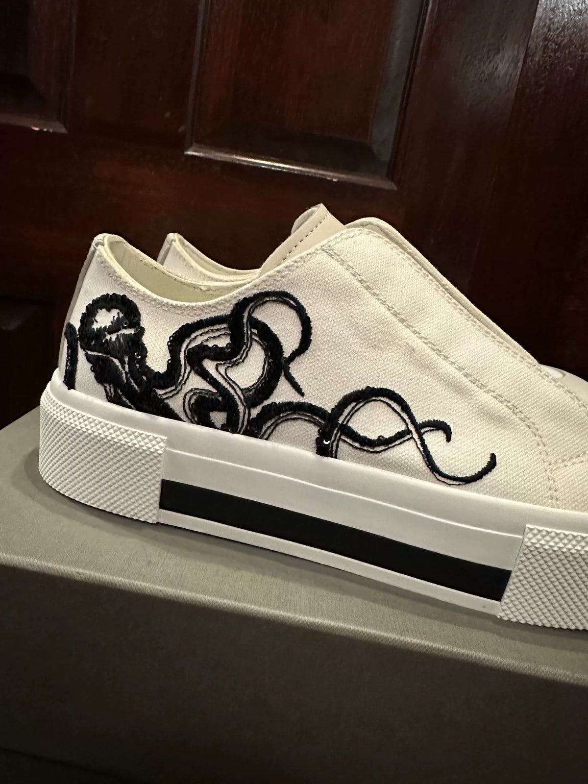 Alexander McQueen White Octopus Beaded Embroidered Canvas Low-Top Sneakers