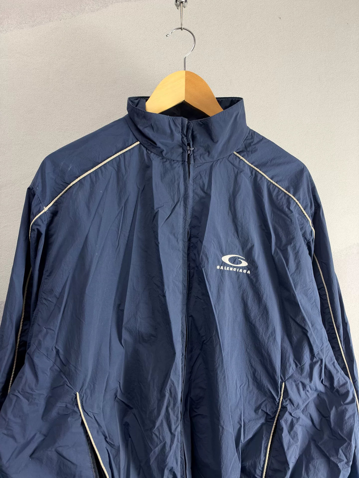 Balenciaga FW24 Navy Blue Letter Embroidered Jacket