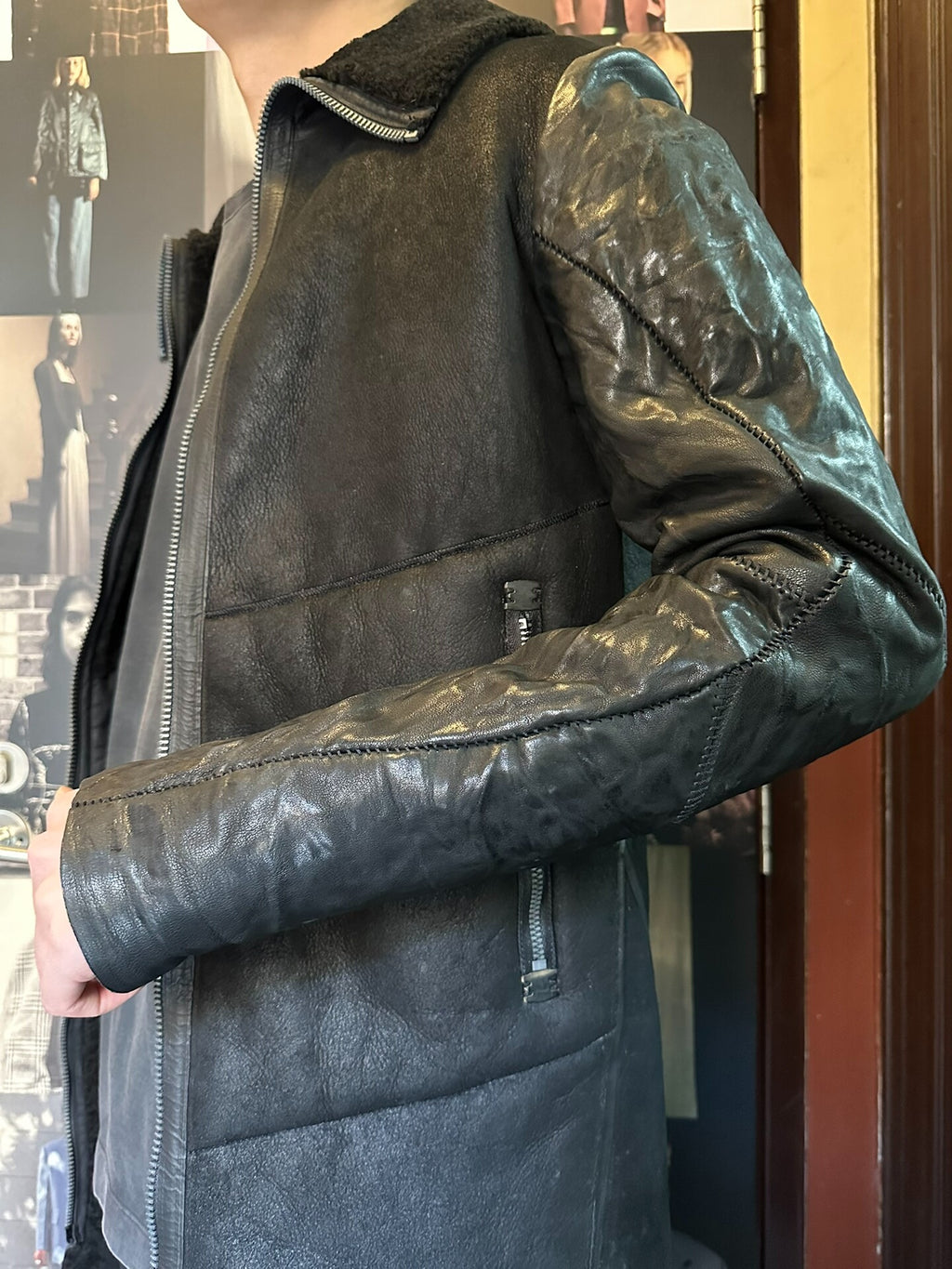 Isaac Sellam Black Lambskin Hooded Coat With Down-Filled Sleeves