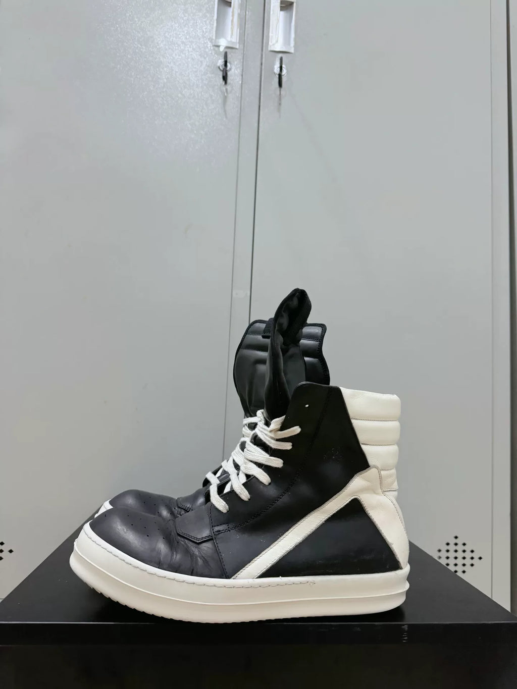 Rick Owens Black and White Inverted-Triangle Leather Sneakers