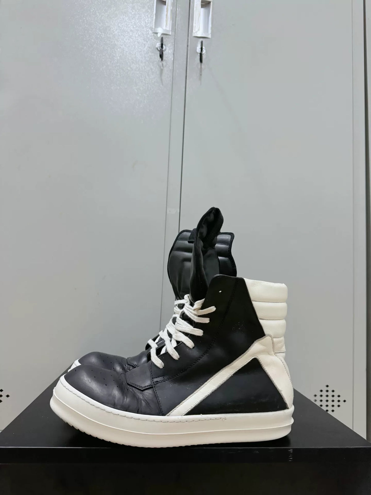 Rick Owens Black and White Inverted-Triangle Leather Sneakers
