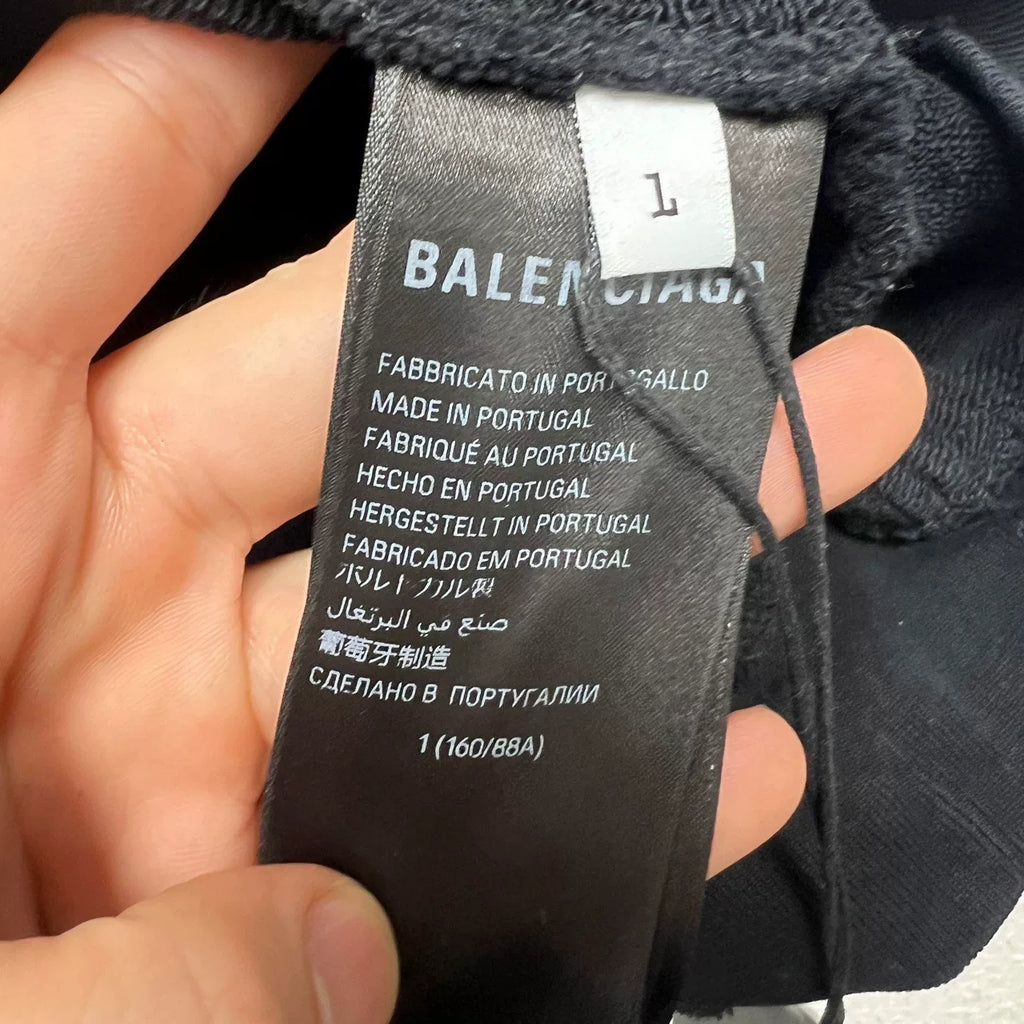 Balenciaga Black Color-Block Letter Logo Print Hooded Sweater