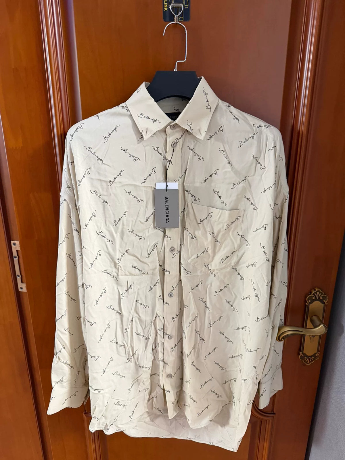 Balenciaga Beige All-Over Print Long Sleeve Shirt
