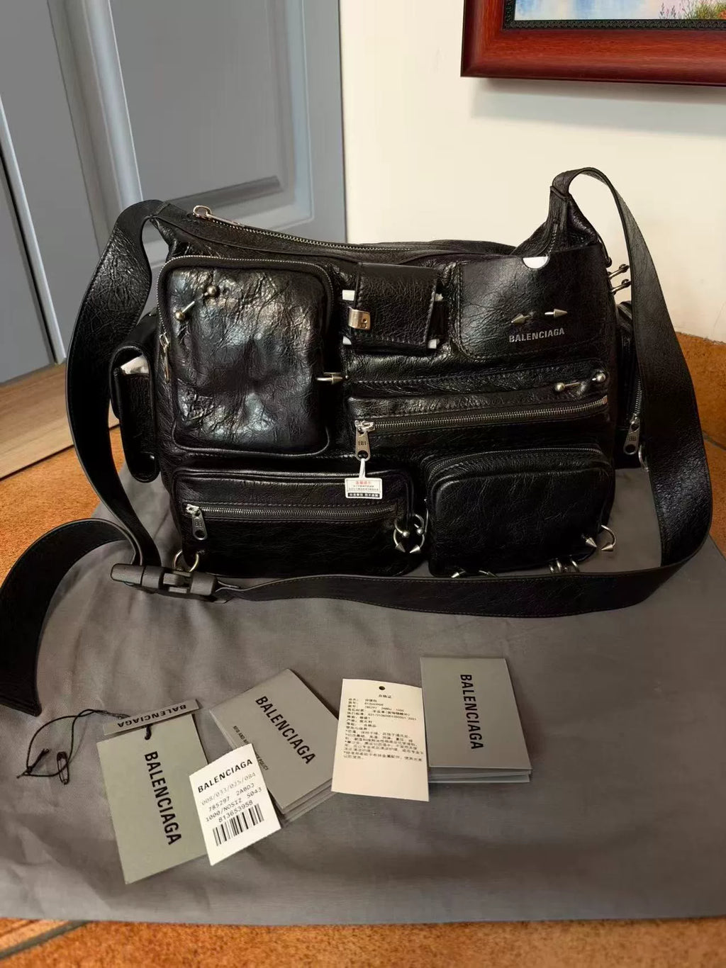Balenciaga Superbusy Black Riveted Lambskin Shoulder Bag