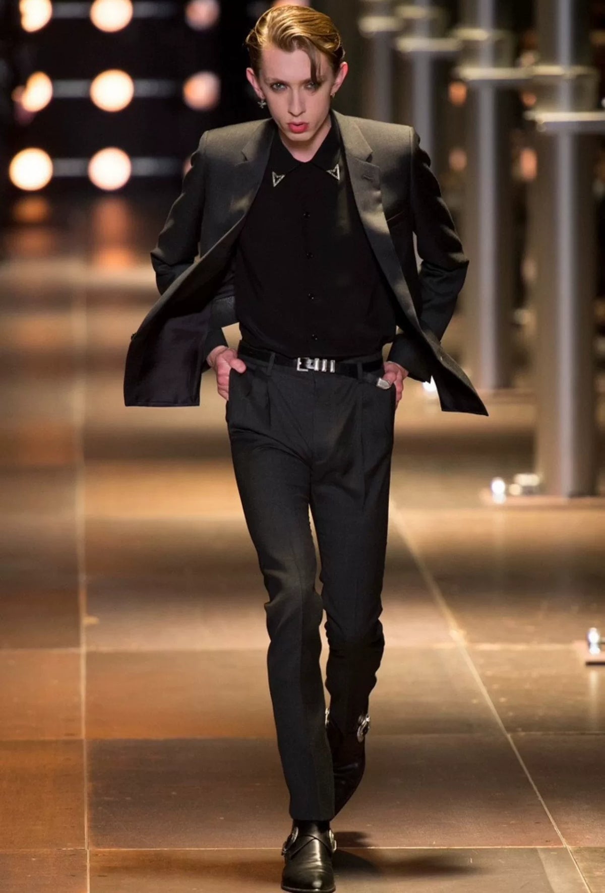 Saint Laurent Paris SS14 Cut-Out Back Leather Strap Wool Blazer by Hedi Slimane