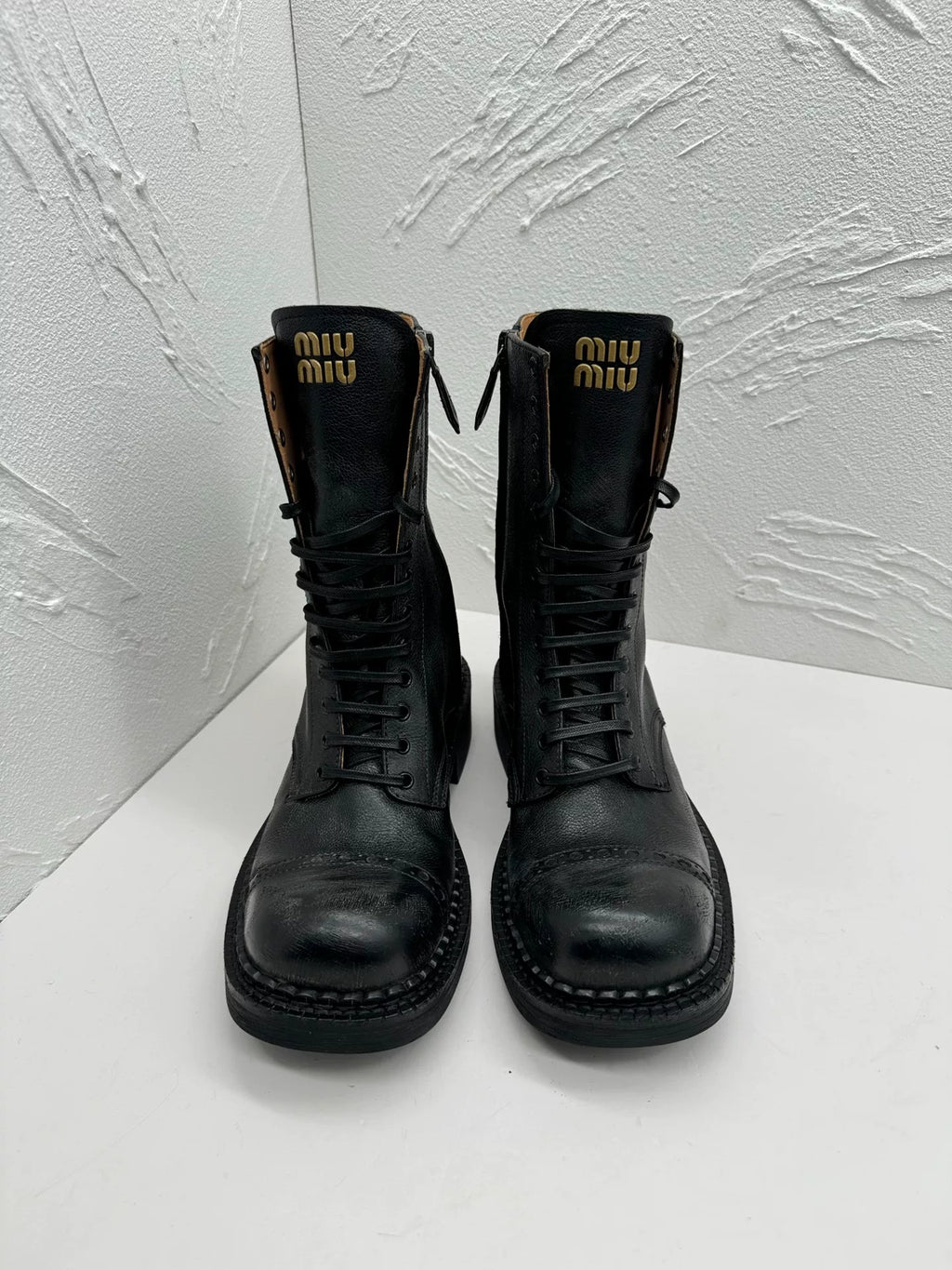 Miu Miu FW24 Runway Distressed Black Vintage Ankle Boots