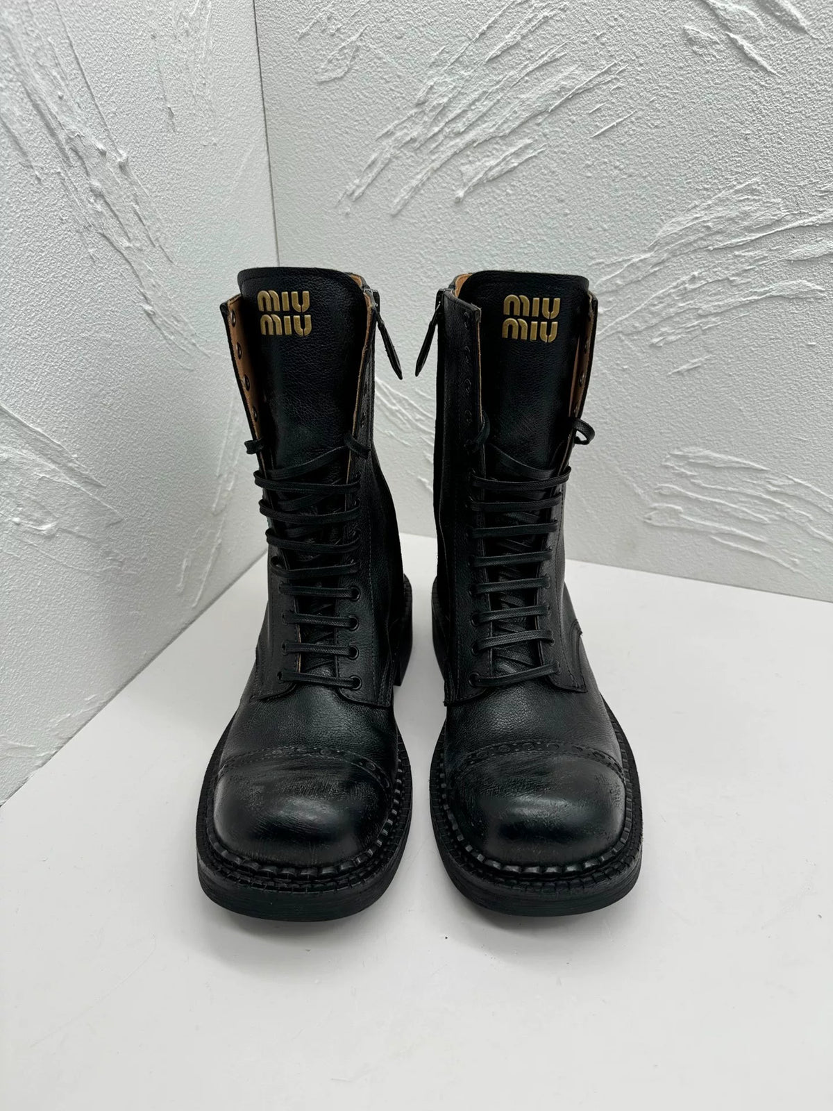 Miu Miu FW24 Runway Distressed Black Vintage Ankle Boots