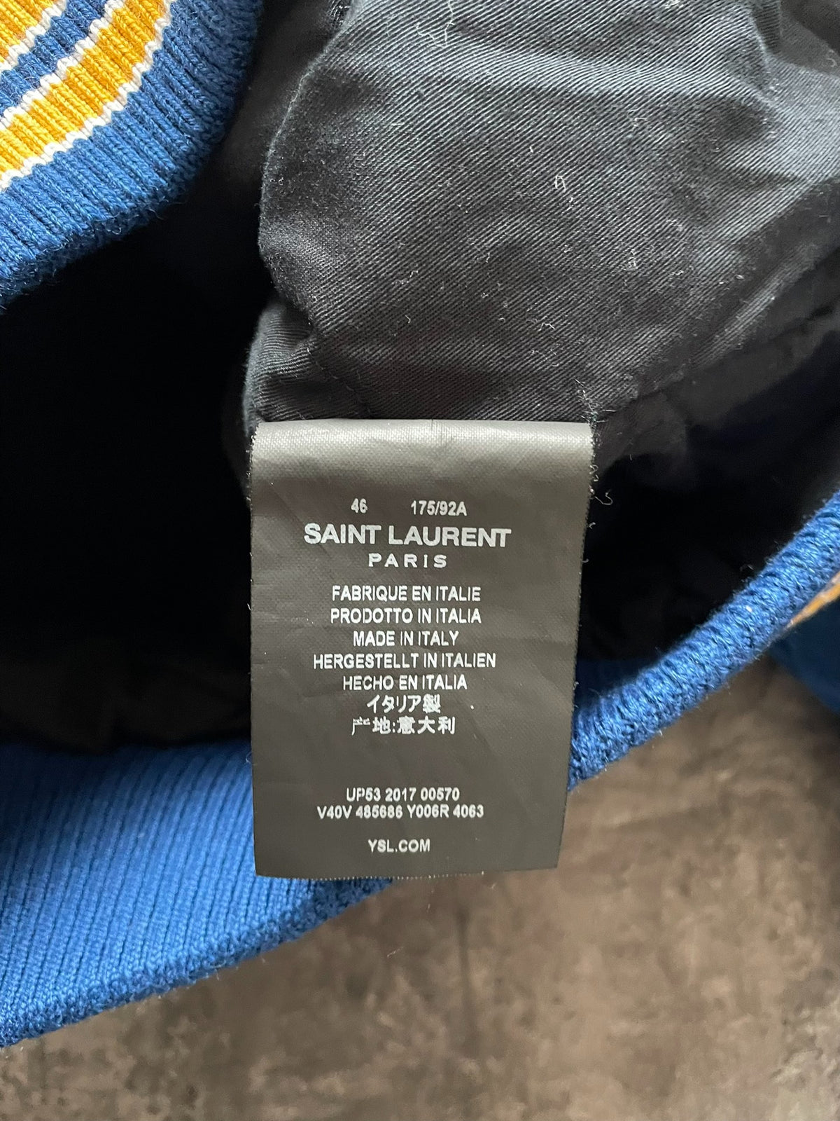 Saint Laurent SLP17 Fall/Winter Blue Corduroy Slogan Quilted Jacket