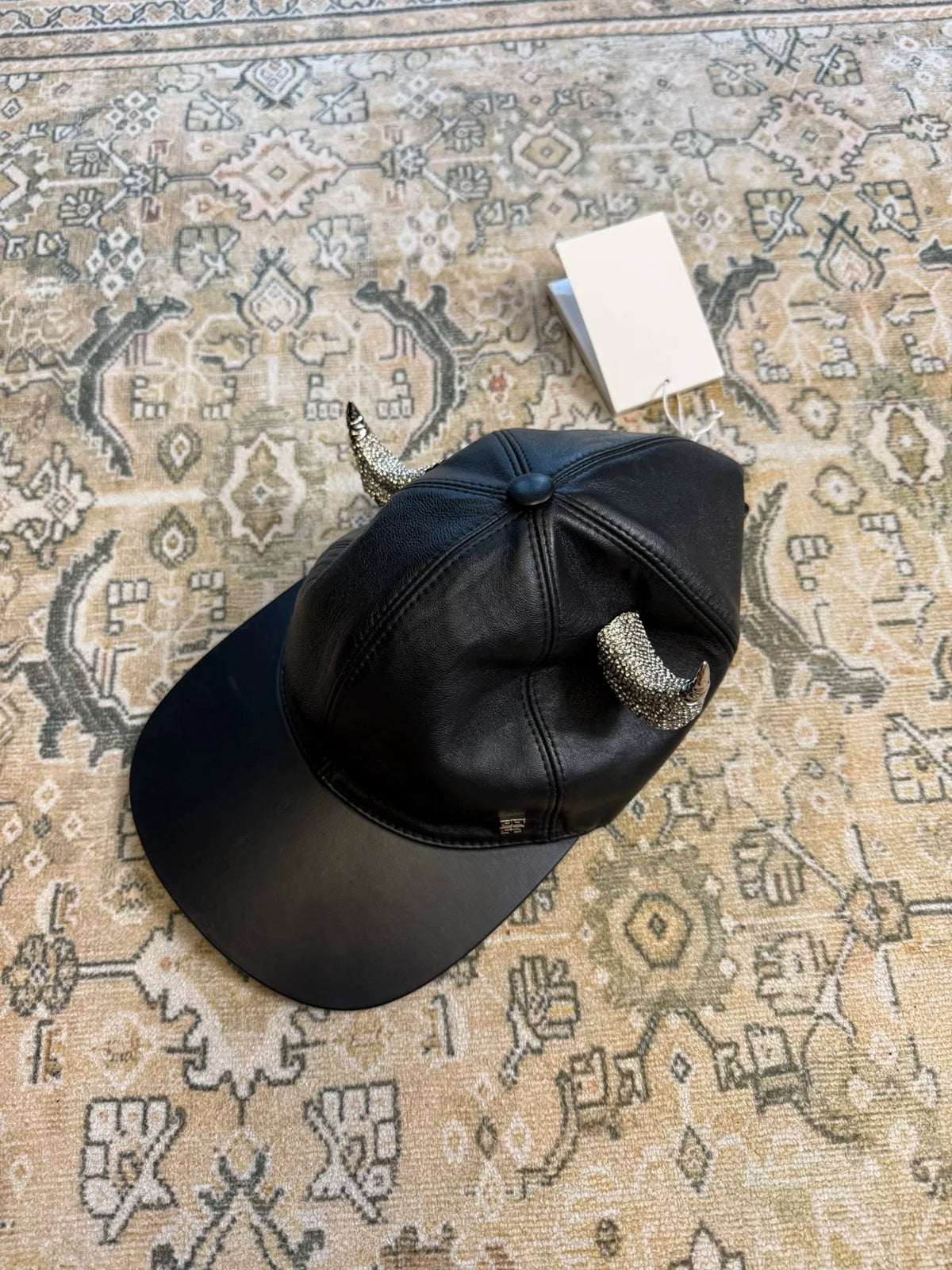 Givenchy Black Full Rhinestone Leather Horn Hat
