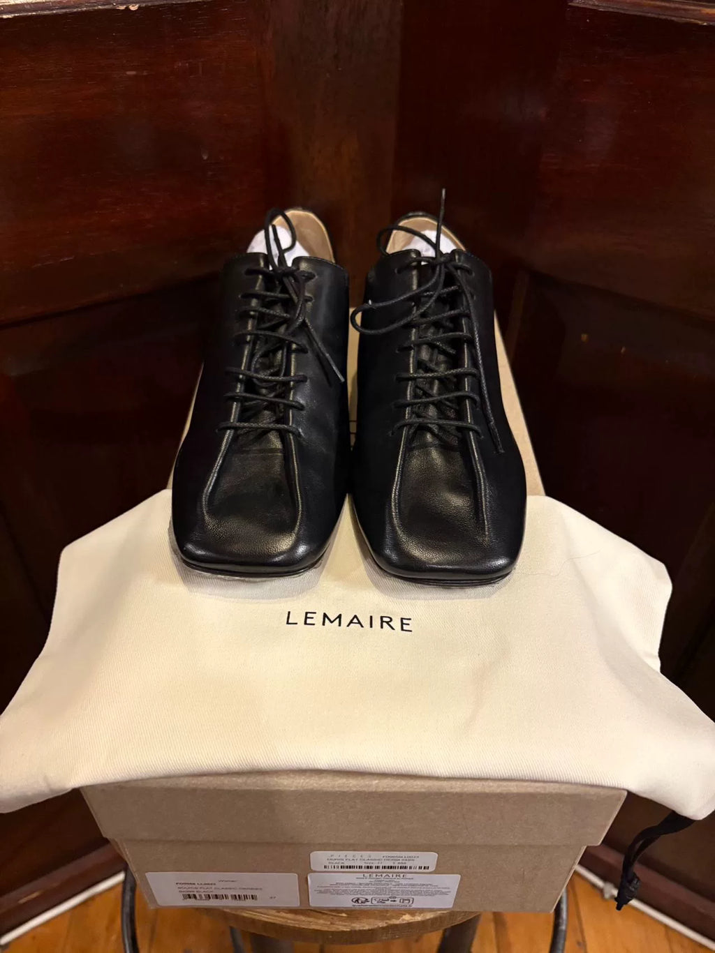 Lemaire SS24 Black Ouris Flat Classic Derby Lambskin Flats