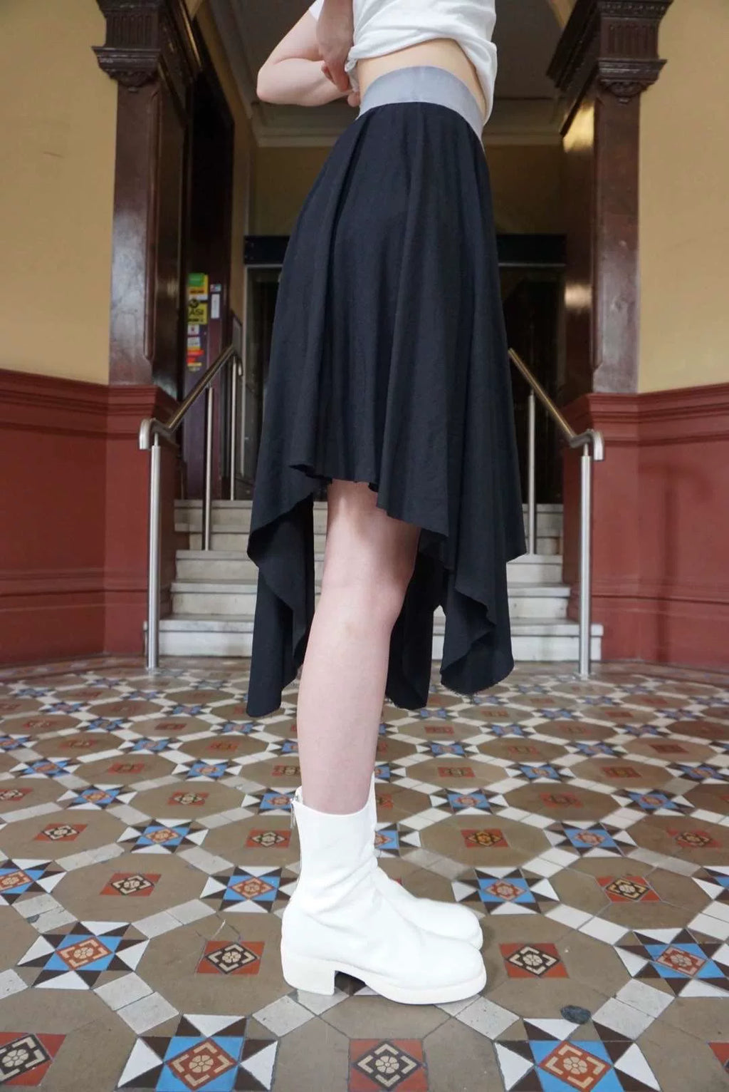 M.A+ FW19 Black Triangle Elastic Waist Viscose Wool Skirt