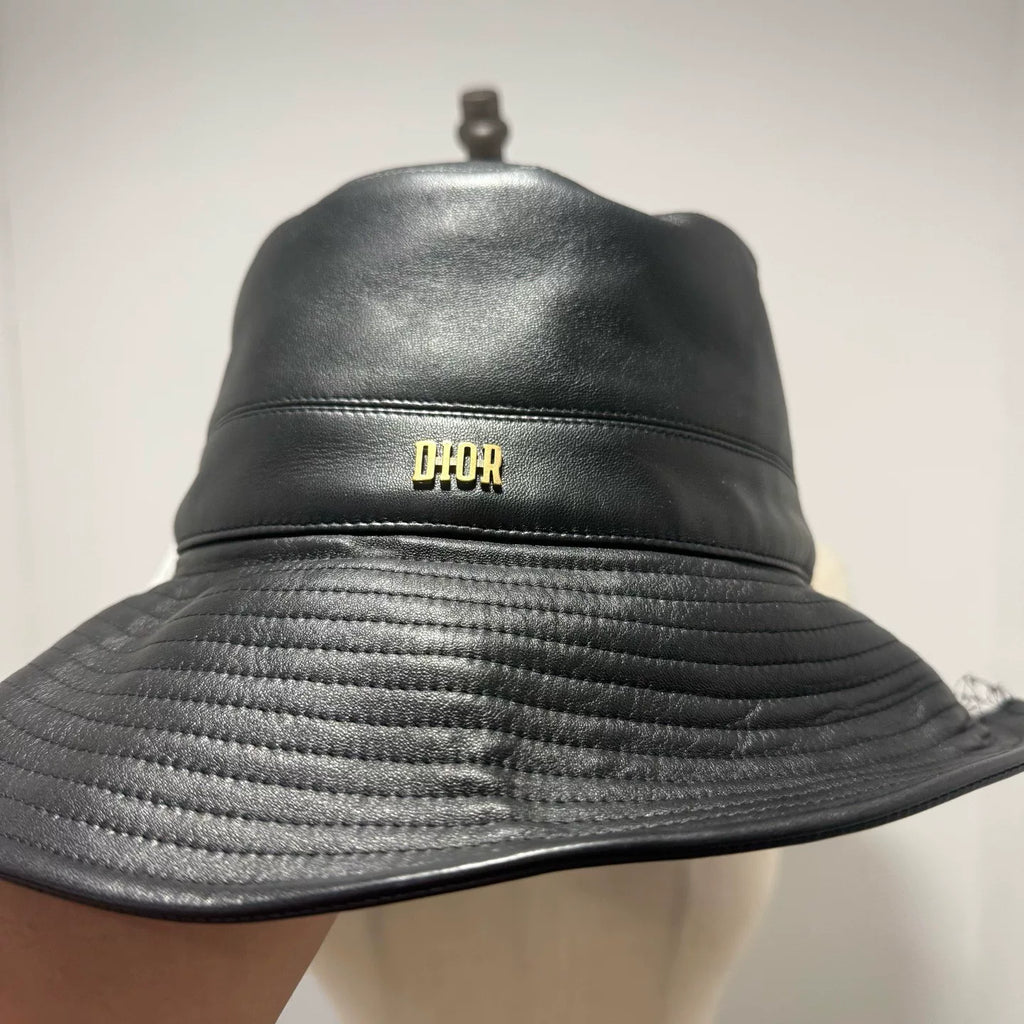 Dior Lambskin Slogan Logo Bucket Hat