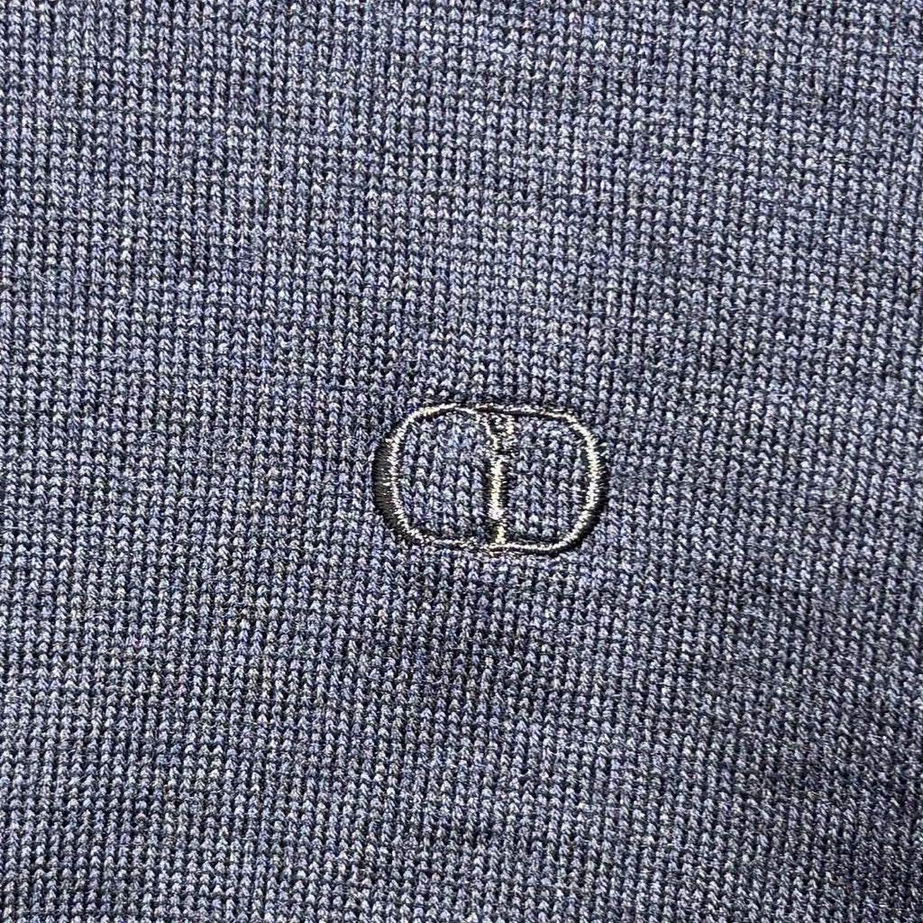 Dior Navy Blue CD Letter Embroidered Logo Ribbed Collar Wool Sweater