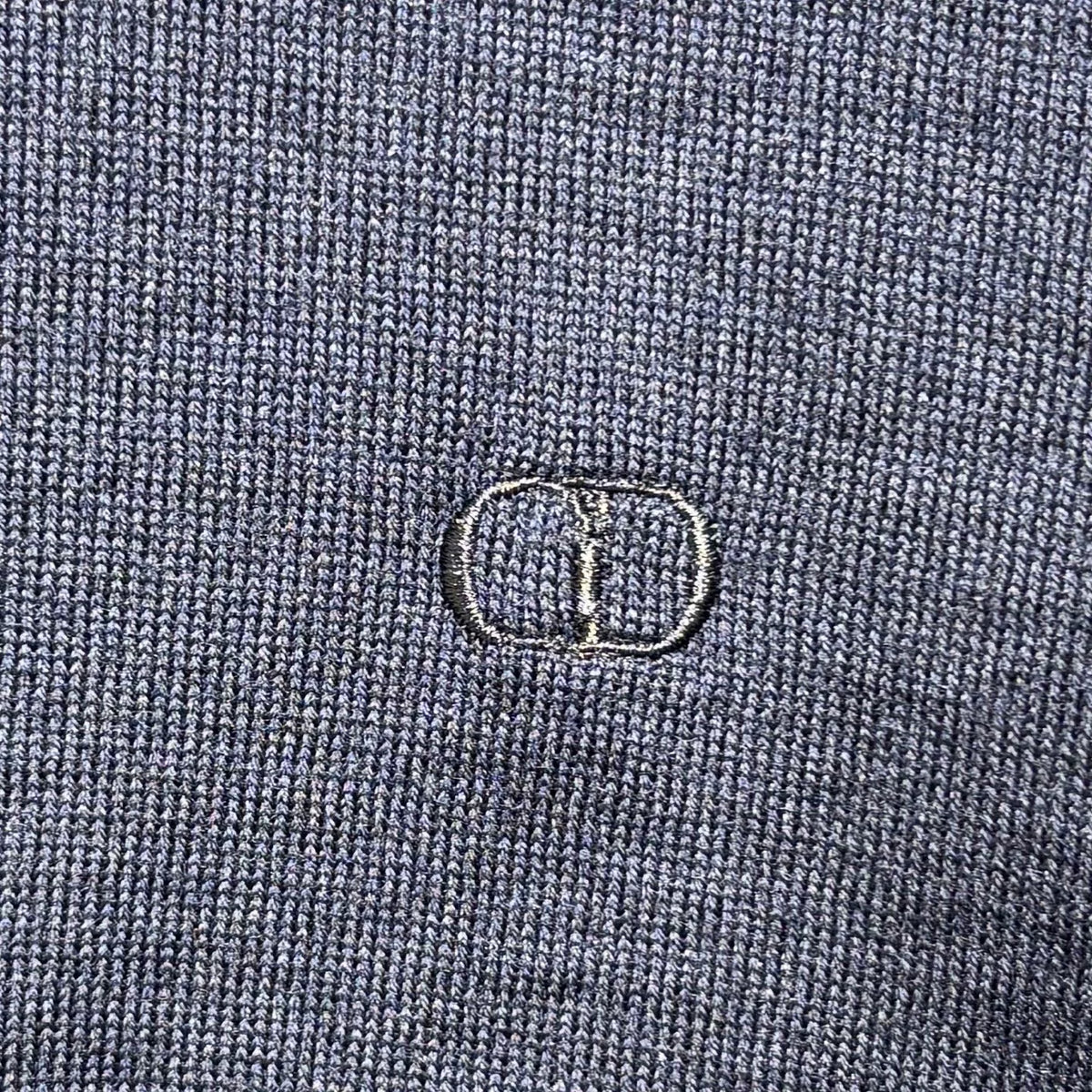 Dior Navy Blue CD Letter Embroidered Logo Ribbed Collar Wool Sweater