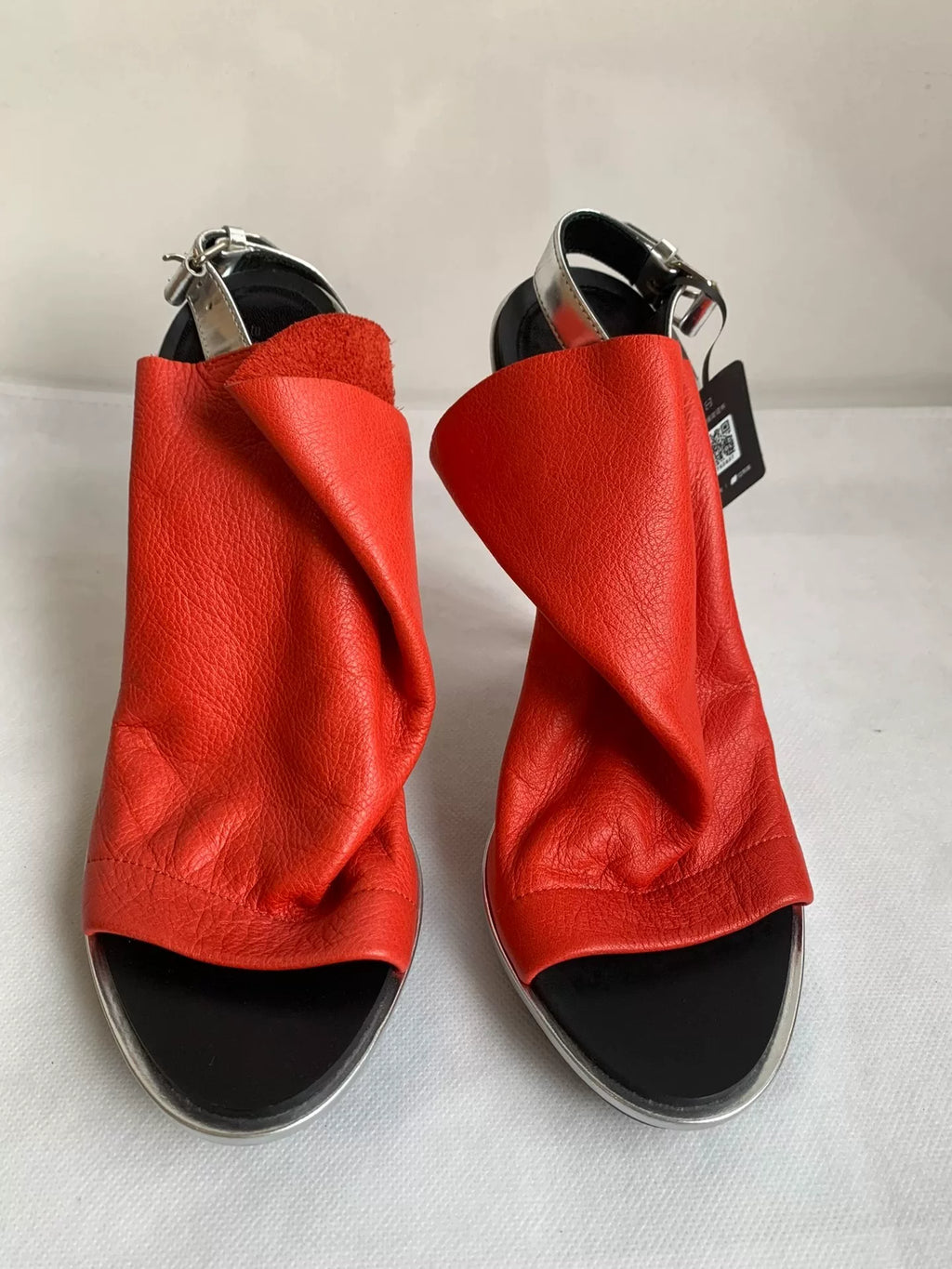 Balenciaga Red Metal Buckle Lambskin Heels